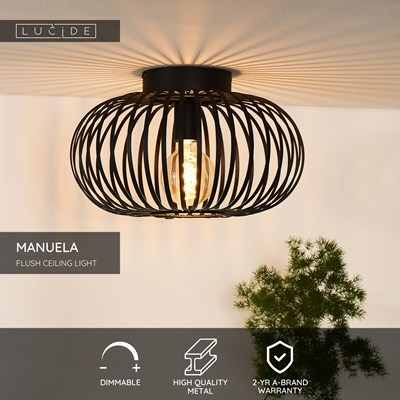 Lucide MANUELA - Flush ceiling light - Ø 39,5 cm - 1xE27 - Black